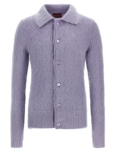 Gucci Cardigan In Brushed Mohair Wool In Purple