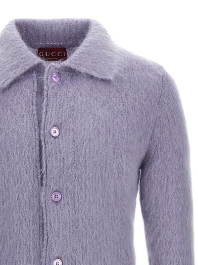 Gucci Cardigan In Brushed Mohair Wool In Purple