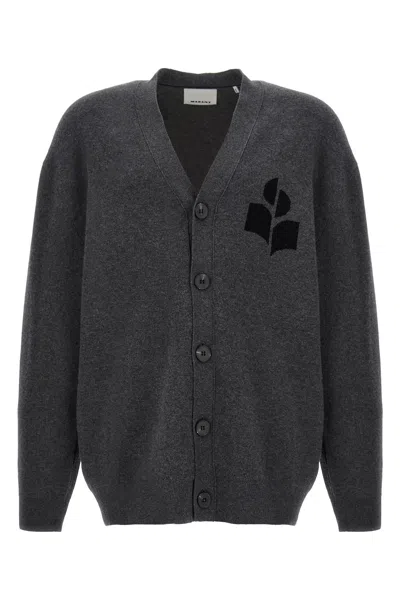 Isabel Marant Logo-intarsia Cardigan In Gray