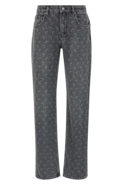 Marine Serre Moon Laser Grey Wash Denim Straight Jeans In Multi
