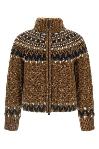 Moncler Indren Cable Knit High Collar Sweater In Brown