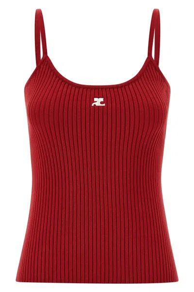 Courrèges Reedition Knit Tank Top Ribbed Straps In Red