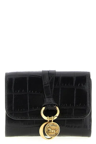 Chloé Small Alphabet Tri-fold In Croco-effect Leather Black Size Onesize 100% Calf-skin Leather In Black