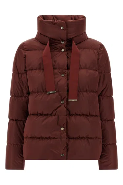 Herno Shiny Satin Cape Down Jacket Clothing In Brown