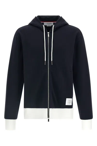 Thom Browne Zip Up Hoodie With Engineered 4 Bar In Color Blocked Solid In Black