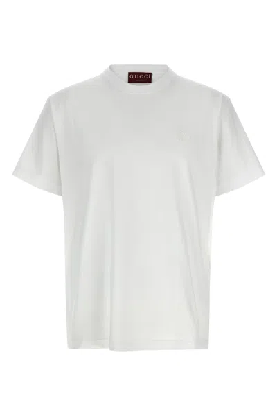 Gucci T-shirt Aus Baumwolljersey Mit Stickerei In White
