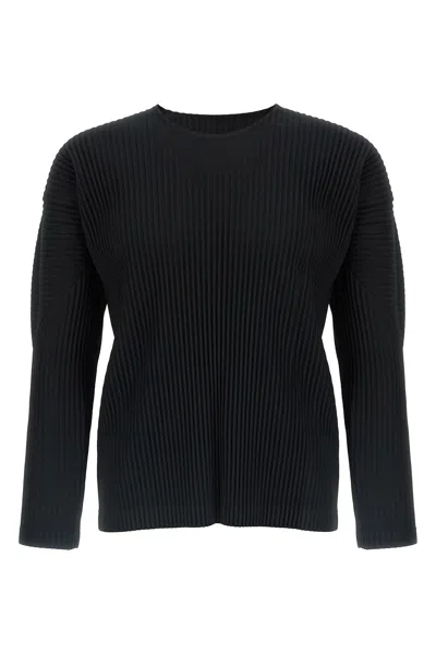 Issey Miyake Ribbed Long Sleeve Crew Neck T-shirt In Black