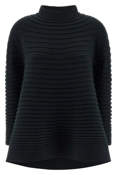 Issey Miyake Long Sleeve High Neck Flared Hem Top In Black