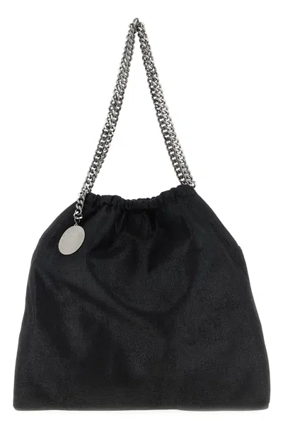 Stella Mccartney Black Shoulder Bag With Diamond-like Chain And Logo Charm On The Front In Black