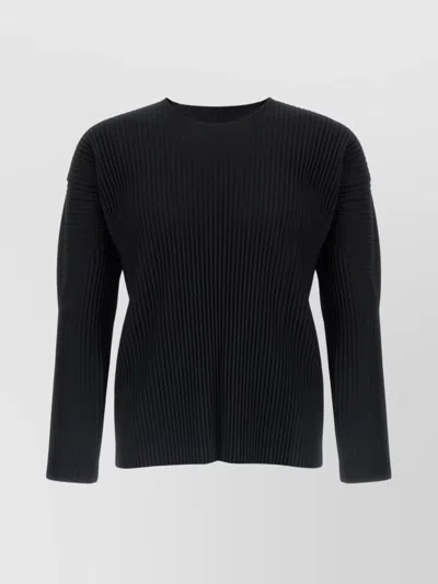 Issey Miyake Ribbed Long Sleeve Crew Neck T-shirt In Black