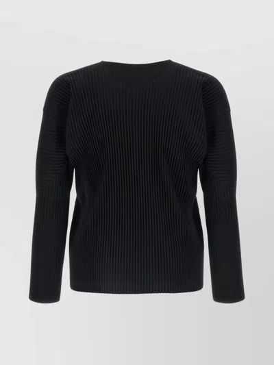 Issey Miyake Ribbed Long Sleeve Crew Neck T-shirt In Black