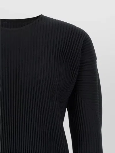 Issey Miyake Ribbed Long Sleeve Crew Neck T-shirt In Black