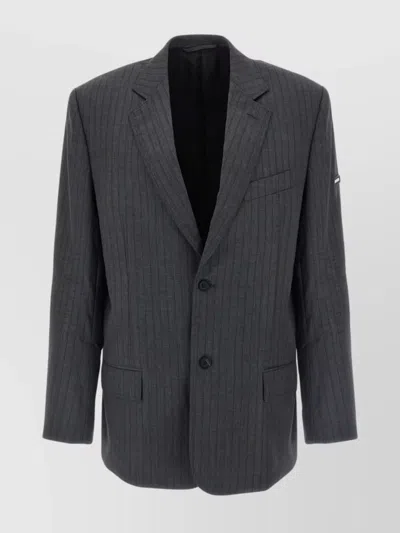 Balenciaga Wool Blazer With Notch Lapel And Pockets In Gray