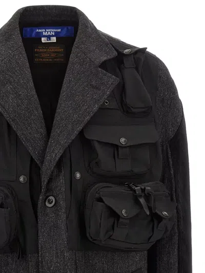 Junya Watanabe Patchwork Coat Featuring Multiple Pockets In Gray