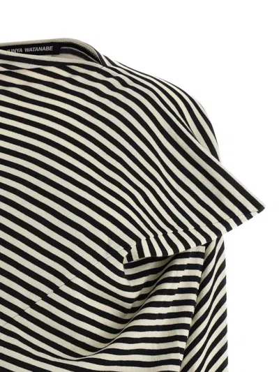 Junya Watanabe Asymmetric Striped Long Sleeve Cropped Sweater In Black