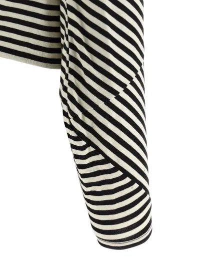 Junya Watanabe Asymmetric Striped Long Sleeve Cropped Sweater In Black