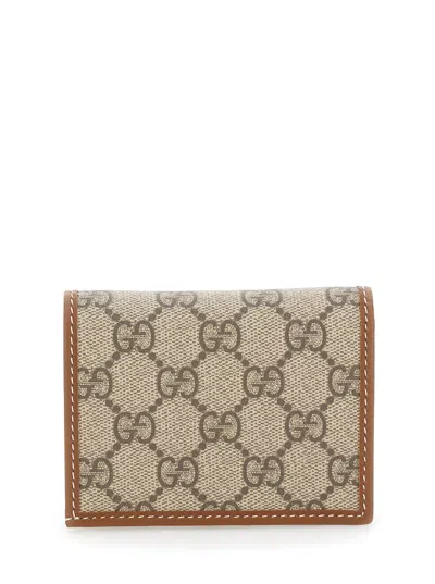 Gucci Women Beige Wallet With Metal Buckle On The Front And All-over Gg Motif In Fabric Woman In Brown