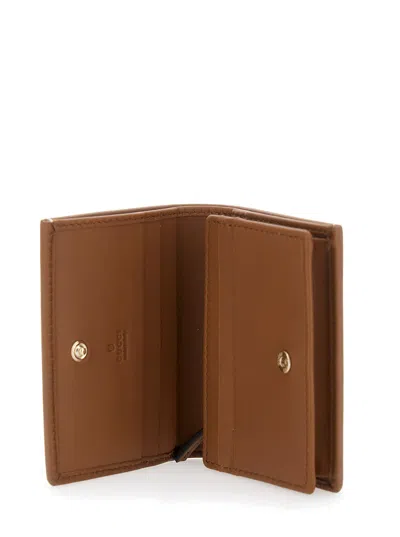 Gucci Women Beige Wallet With Metal Buckle On The Front And All-over Gg Motif In Fabric Woman In Brown