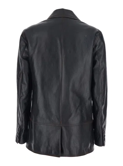 Gucci Women Black Jacket With Classic Lapels And Distressed Effect In Leather Woman In Multi