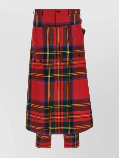 Comme Des Garçons Trousers With Plaid Pattern And Side Pockets In Red