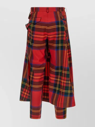 Comme Des Garçons Trousers With Plaid Pattern And Side Pockets In Red