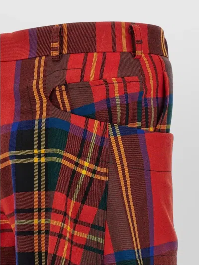 Comme Des Garçons Trousers With Plaid Pattern And Side Pockets In Red