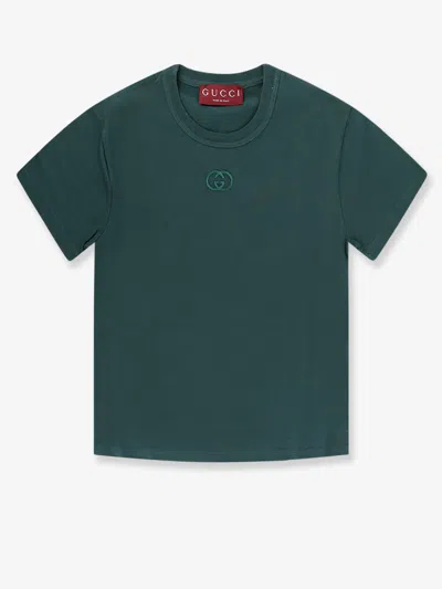 Gucci Women Cotton T-shirt With Gg Incrocio Logo Detail In Green