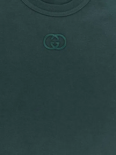 Gucci Women Cotton T-shirt With Gg Incrocio Logo Detail In Green