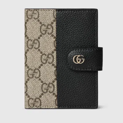 Gucci Bi-color Gg Marmont Card Case In Black