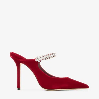 Jimmy Choo 100mm Bing Embellished Velvet Mule Pumps In Red