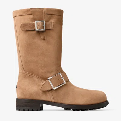 Jimmy Choo Biker Buckled Suede Ankle Boots In Brown
