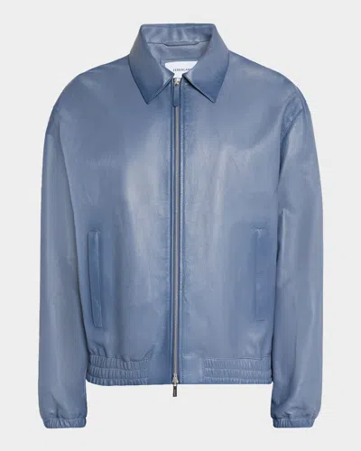 Ferragamo Zip-up Leather Jacket In Blue
