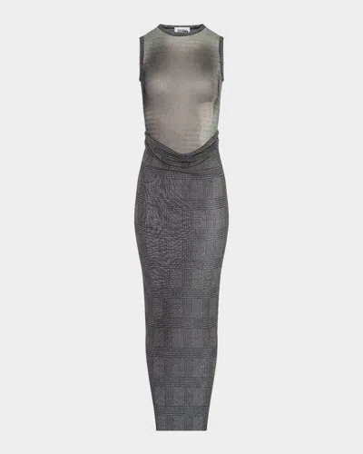 Jean Paul Gaultier Check Layered Mesh Sleeveless Maxi Dress In Animal Print
