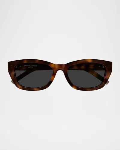 Saint Laurent Ysl 55mm Rectangular Acetate Sunglasses In Brown