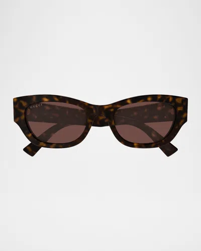 Gucci Gg Extruded 53mm Acetate Cat-eye Sunglasses In Brown