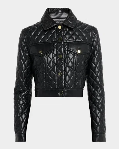 Alice And Olivia Chloe Quilted Vegan Leather Cropped Jacket In Black