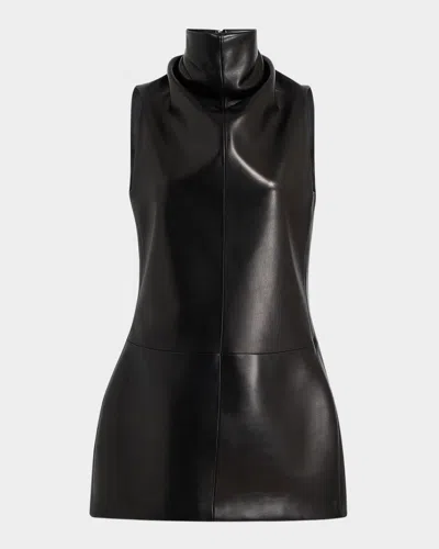 Khaite Daria Turtleneck Leather Mini Dress In Black