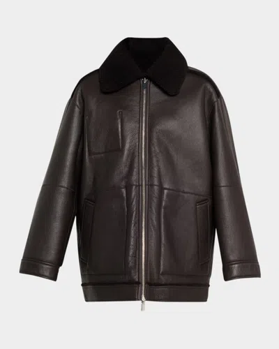 Theory Reversible Shearling Cocoon Coat In Brown