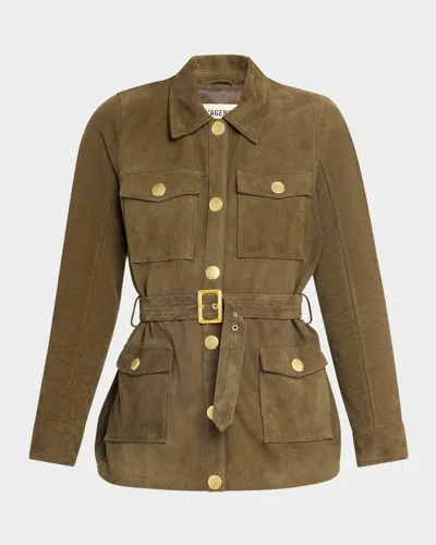 L'agence Ishani Belted Suede Jacket In Green