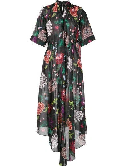 Adam Lippes V-neck Floral-print Cotton Dress In Red Multi