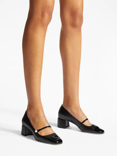 Jimmy Choo Elisa 45 Embellished Patent-trimmed Leather Mary Jane Pumps In Black