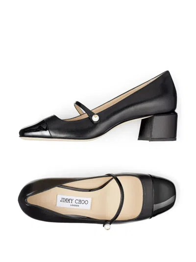 Jimmy Choo Elisa 45 Embellished Patent-trimmed Leather Mary Jane Pumps In Black