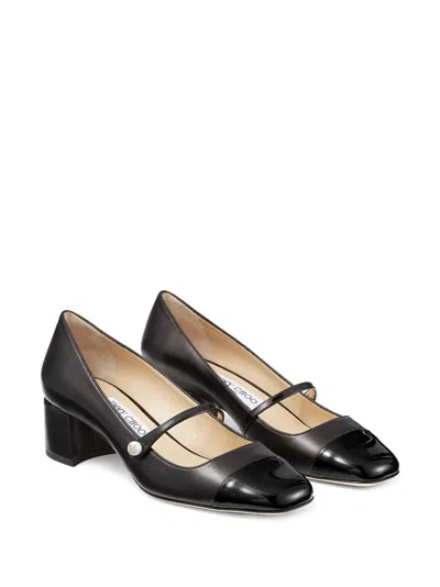 Jimmy Choo Elisa 45 Embellished Patent-trimmed Leather Mary Jane Pumps In Black