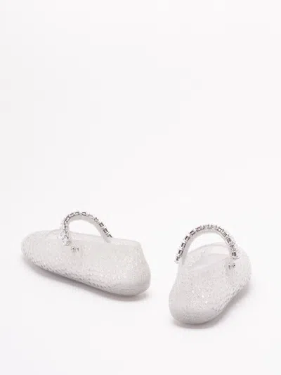 Jimmy Choo Square Toe Ballerinas With Crystal Strap In White