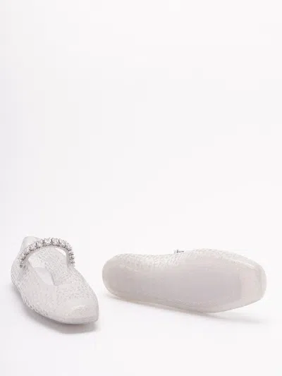 Jimmy Choo Square Toe Ballerinas With Crystal Strap In White