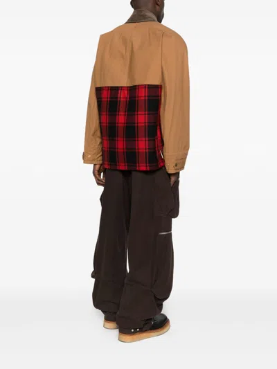 Junya Watanabe Cotton Canvas Jacket With Wool Back Insert And Corduroy Collar In Multi