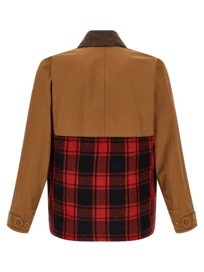 Junya Watanabe Cotton Canvas Jacket With Wool Back Insert And Corduroy Collar In Brown