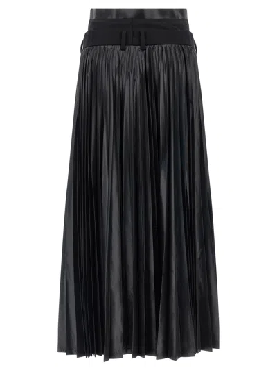 Junya Watanabe Double Layer Wide Leg Trousers With Pleated Fabric Back In Black