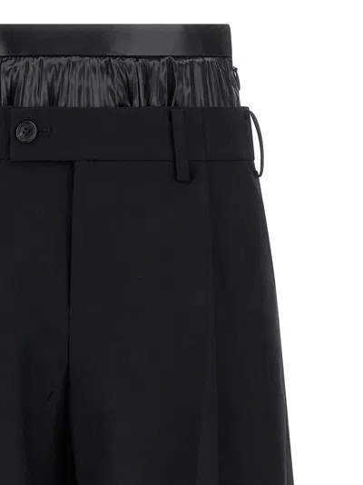 Junya Watanabe Double Layer Wide Leg Trousers With Pleated Fabric Back In Black