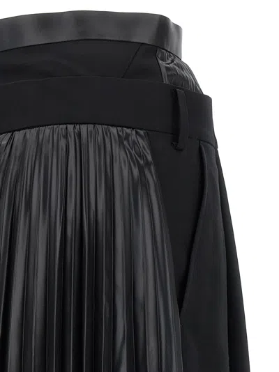 Junya Watanabe Double Layer Wide Leg Trousers With Pleated Fabric Back In Black